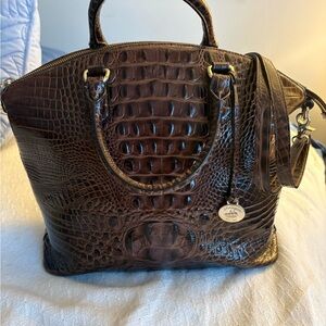 Brahmin Large Duxbury Dark Brown Crocodile-Embossed Handbag